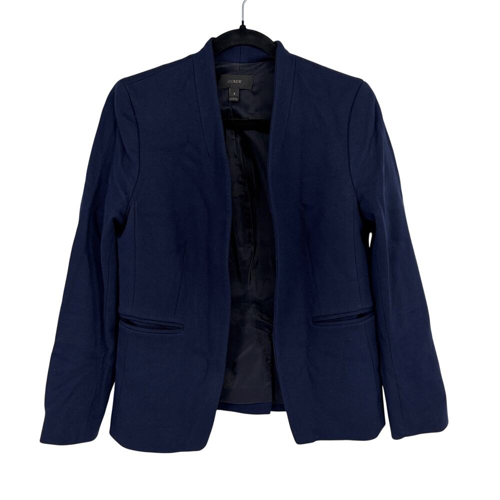 J. Crew Blazer Womens Small Navy Blue Going-Out Stretch Twill Lined Open Front